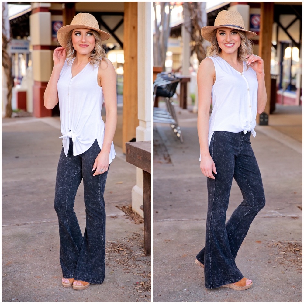 ✨LAST ONE✨Black Mineral Wash Flare Pants - Picture 2 of 4